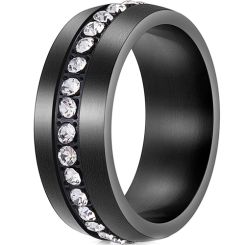 **COI Black Titanium Dome Court Ring With Cubic Zirconia-7419AA