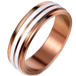 **COI Titanium Espresso Silver Step Edges Ring-7425AA