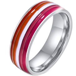 **COI Titanium Red & White Enamel Dome Court Ring-7436AA