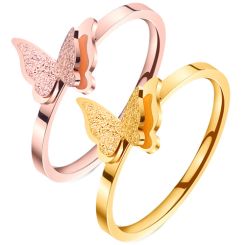 **COI Titanium Rose/Gold Tone Sandblasted Butterfly Ring-7451AA