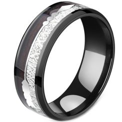 **COI Black Titanium Meteorite & Wood Ring With Arrows-7461AA