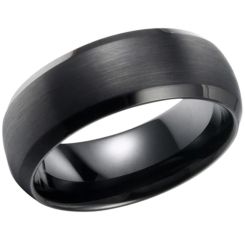**COI Black Tungsten Carbide Dome Beveled Edges Ring-7465BB