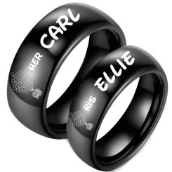 **COI Titanium Black/Gold Tone/Silver Her Carl His Ellie Dome Court Ring-7470AA