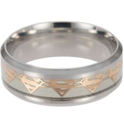 **COI Titanium Gold Tone/Silver Luminous Super Man Beveled Edges Ring-7480AA