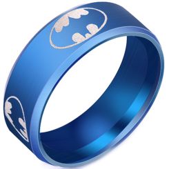 **COI Titanium Blue/Rainbow Color Bat Man Beveled Edges Ring-7481AA