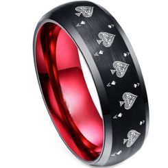 **COI Tungsten Carbide Black Red Ace of Spades Beveled Edges Ring-7482