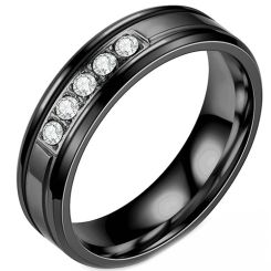**COI Black Titanium Ring With Cubic Zirconia-7486BB