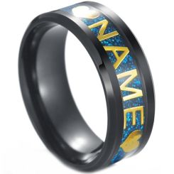 **COI Titanium Black/Gold Tone/Silver Custom Name Beveled Edges Ring(Up to 12 Alphabet)-7492AA