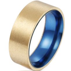 **COI Titanium Blue Gold Tone Pipe Cut Flat Ring-7521AA