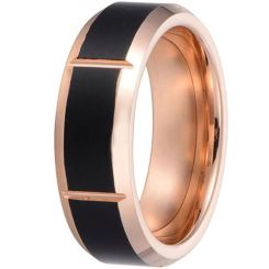 **COI Titanium Black Rose Vertical Grooves Beveled Edges Ring-7540AA