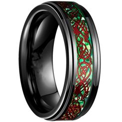 **COI Titanium Black Red Dragon Step Edges Ring-7541AA