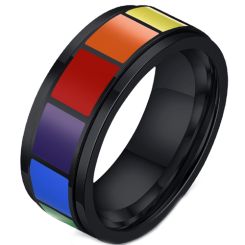 **COI Titanium Black/Silver Rainbow Color Step Edges Ring-7548AA