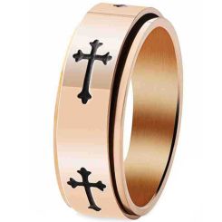 **COI Titanium Rose/Gold Tone/Silver Cross Step Edges Ring-7552AA