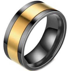 **COI Titanium Black Gold Tone Center Part Rotating Ring-7572AA