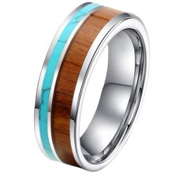 **COI Tungsten Carbide Turquoise & Wood Ring-7580AA
