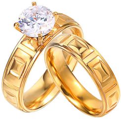 **COI Titanium Gold Tone/Silver Couple Wedding Band Ring-7597AA