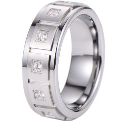 **COI Tungsten Carbide Grooves Step Edges Ring With Cubic Zirconia-7610AA