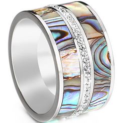 **COI Titanium Abalone Shell Ring With Cubic Zirconia-7612AA