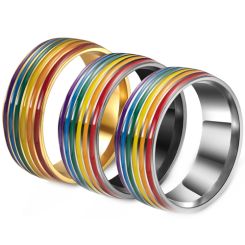 **COI Titanium Black/Gold Tone/Silver Rainbow Color Dome Court Ring-7624AA