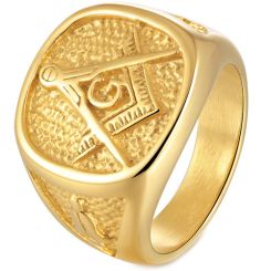 **COI Gold Tone Titanium Masonic Freemason Ring-7631AA