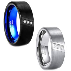 **COI Tungsten Carbide Black Blue/Silver Ring With Cubic Zirconia-7639AA
