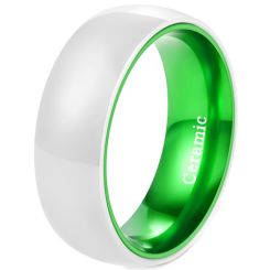 **COI Tungsten Carbide Green White Ceramic Dome Court Ring-7652AA