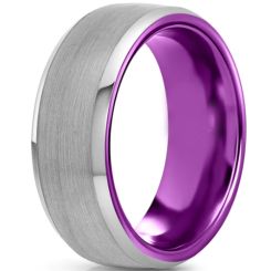 **COI Tungsten Carbide Purple Silver Beveled Edges Ring-7664AA