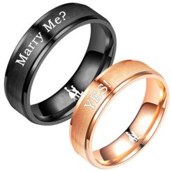 **COI Titanium Black/Rose Will You Marry Me Step Edges Ring-7677AA