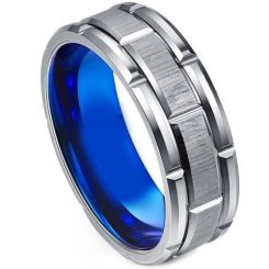 **COI Titanium Blue Silver Tire Tread Ring-7737AA