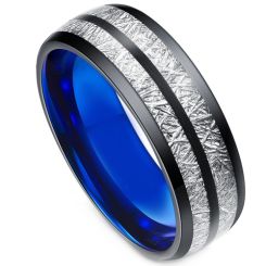 **COI Titanium Black Blue Crashed Meteorite Dome Court Ring-7738AA