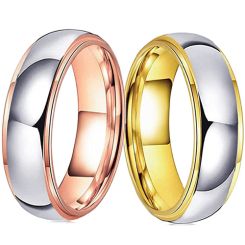 **COI Titanium Rose/Gold Tone Silver Step Edges Ring-7752AA