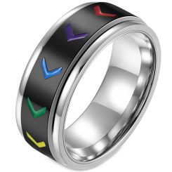 **COI Titanium Black/Rose/Silver Rainbow Color Step Edges Ring-7770AA