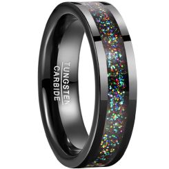 **COI Black Tungsten Carbide Crushed Opal Pipe Cut Flat Ring-7774BB