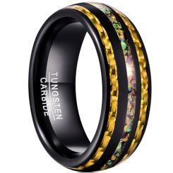 **COI Black Tungsten Carbide Carbon Fiber & Crushed Opal Dome Court Ring-7775BB