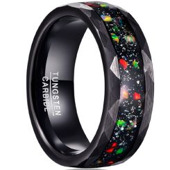 **COI Black Tungsten Carbide Faceted Ring With Crushed Opal-7785BB