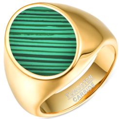 **COI Gold Tone Tungsten Carbide Signet Ring With Green Resin-7797BB