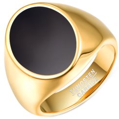 **COI Gold Tone Tungsten Carbide Signet Ring With Black Resin-7798BB