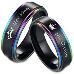**COI Black Titanium Rainbow Color Her King His Queen Crown Step Edges Ring-7811AA