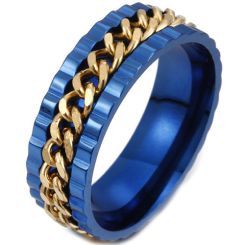 **COI Titanium Blue Gold Tone Keychain Link Ring-7813AA