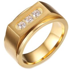 **COI Gold Tone Titanium Ring With Cubic Zirconia-7814AA