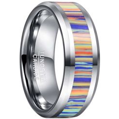 **COI Tungsten Carbide Rainbow Color Camo Beveled Edges Ring-7833AA
