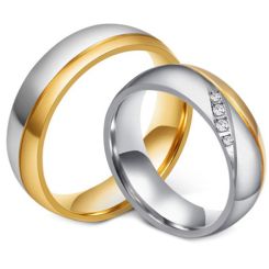 **COI Titanium Gold Tone Silver Couple Wedding Band Ring-7839AA