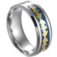 **COI Titanium Bat Man Beveled Edges Ring With Blue Meteorite-7853AA