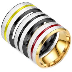 **COI Titanium Black/Gold Tone Center Groove Beveled Edges Ring-7859AA