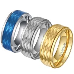 **COI Titanium Blue Silver/Gold Tone/Silver Hammered Step Edges Ring-7884AA