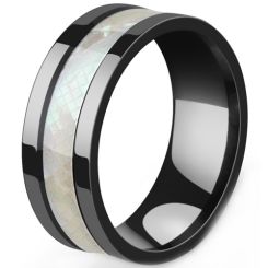 **COI Black Titanium Abalone Shell Pipe Cut Flat Ring-7892AA