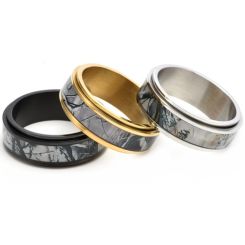 **COI Titanium Black/Gold Tone/Silver Camo Step Edges Ring-7909AA