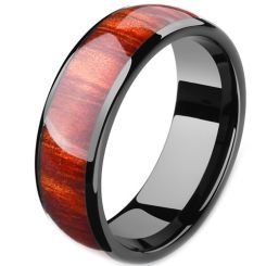 **COI Black Titanium Dome Court Ring With Wood-7910AA