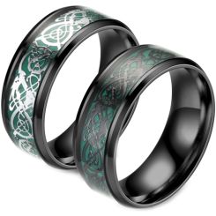 **COI Titanium Black Green Dragon Beveled Edges Ring-7911AA