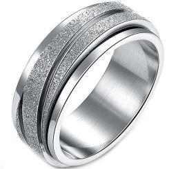 **COI Titanium Sandblasted Diagonal Grooves Step Edges Ring-7913AA